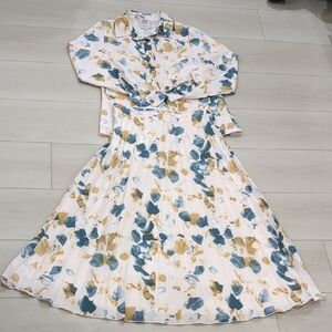 Chic Long Sleeve Floral Skirt Set Retro XS